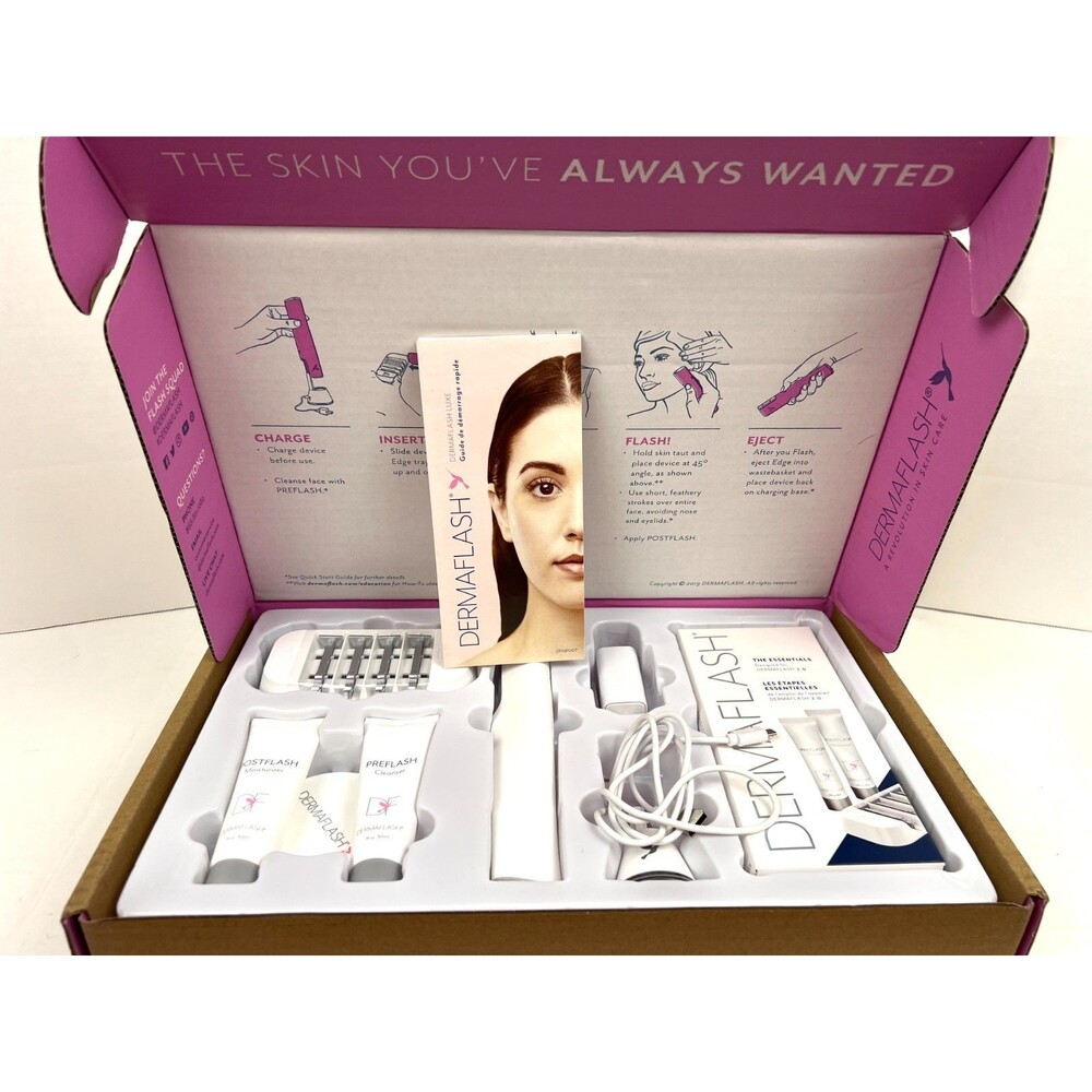 2019 Derma Flash 2.0 LUXE Sonic Dermaplaning Exfoliation Anti Aging Kit Open Box